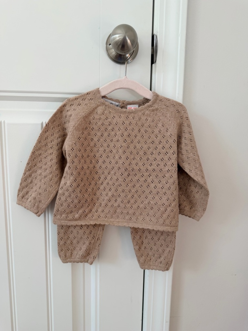 Beige Knit Sweater Top and Pants Set